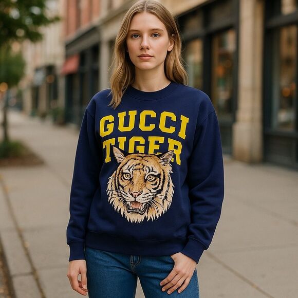Gucci Blue Sweatshirt with Tiger Patch - Picture 1 of 9